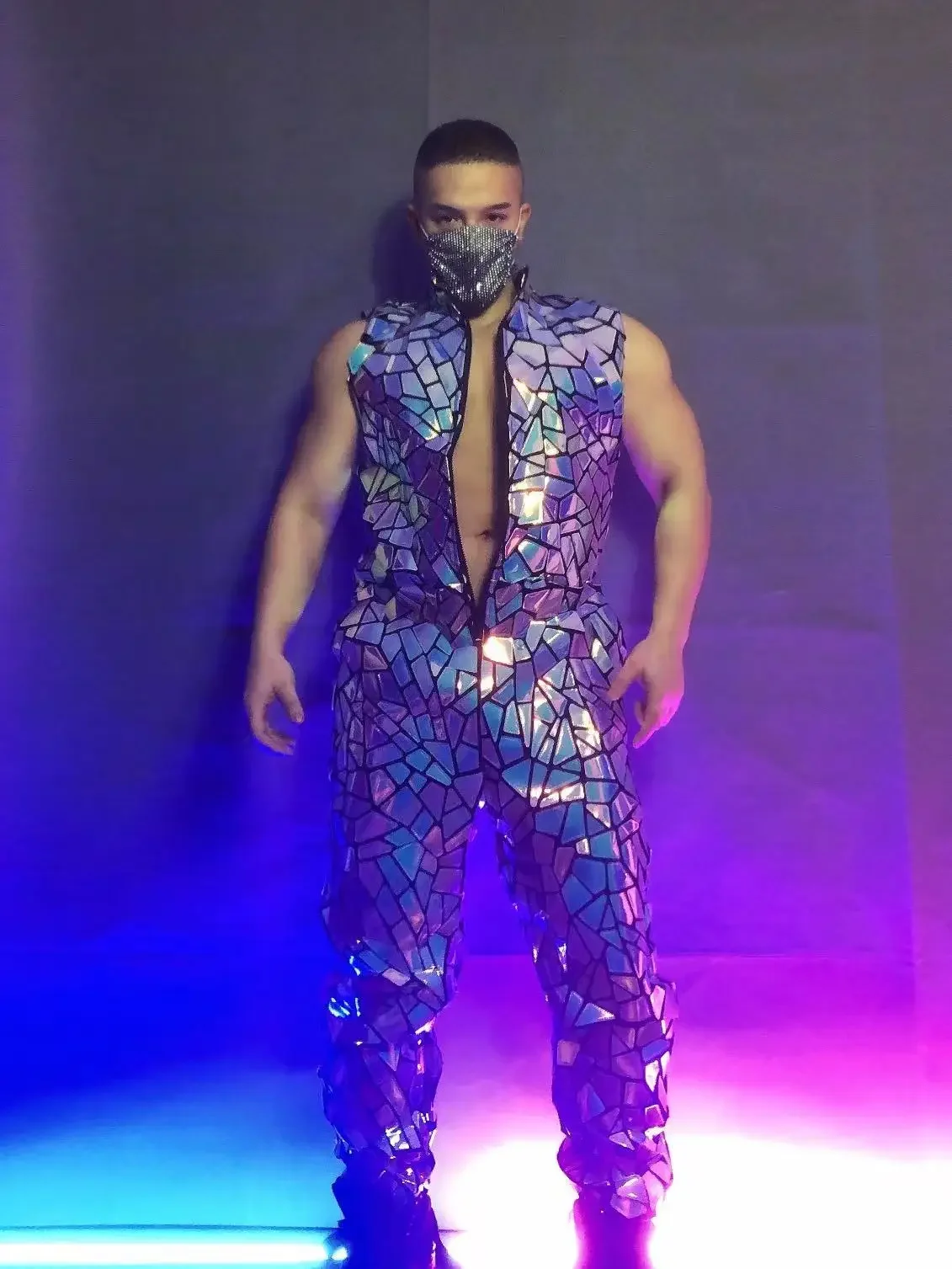 Pagliaccetti da uomo con paillettes a specchio laser, tuta hip-hop per club bar, spettacoli teatrali, costumi da ballo di strada, ballerini, outfit da squadra