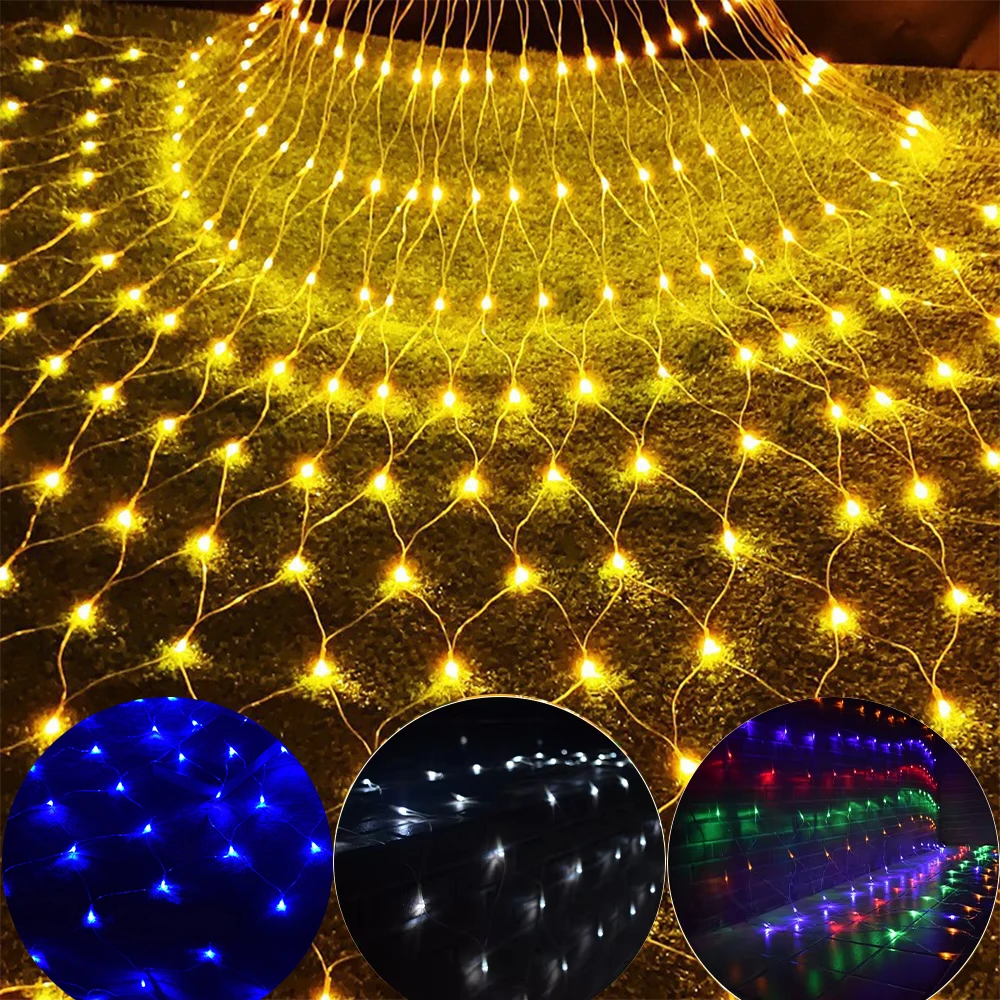 EU US LED Net Lighting String Outdoor 220V 110V Christmas Garden Holiday Home Decor Wedding Party Fairy New Year Decoration