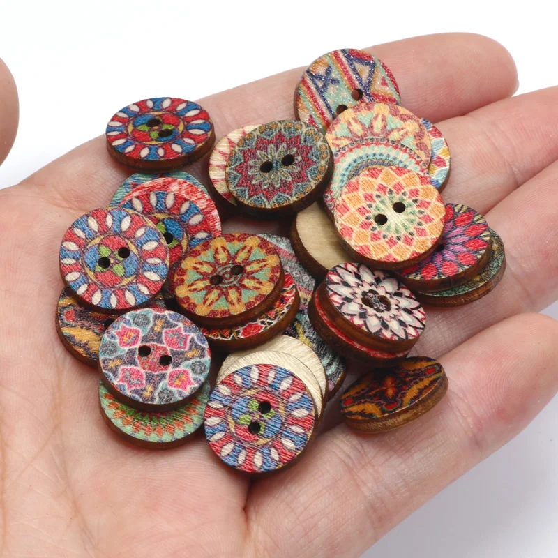 50pcs 15/20/25mm Mixed Pattern Wooden Buttons For Clothes Decorative Crafts Supplies Diy Needlework Handbags Sewing Accessories