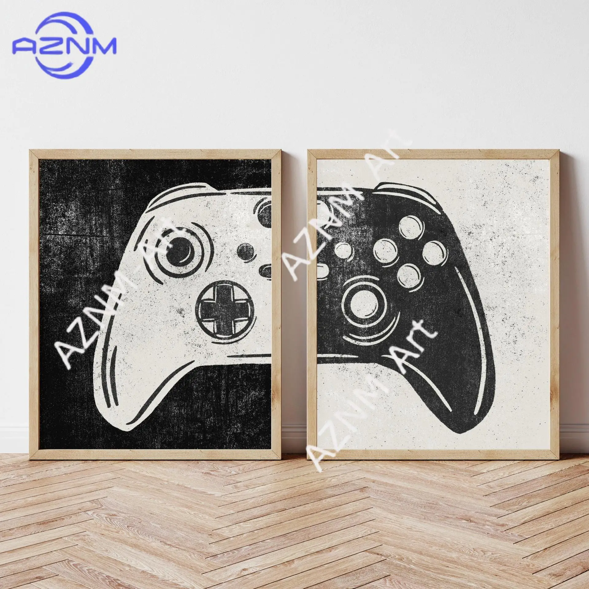 1PC ，Black-and-white game console headset game console e-sports room game room bedroom poster canvas decor picture frameless view 6