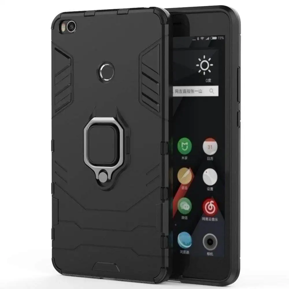 Caso do silicone para xiaomi mi max 2, caso à prova de choque luxuoso com anel do metal, pc duro e duro