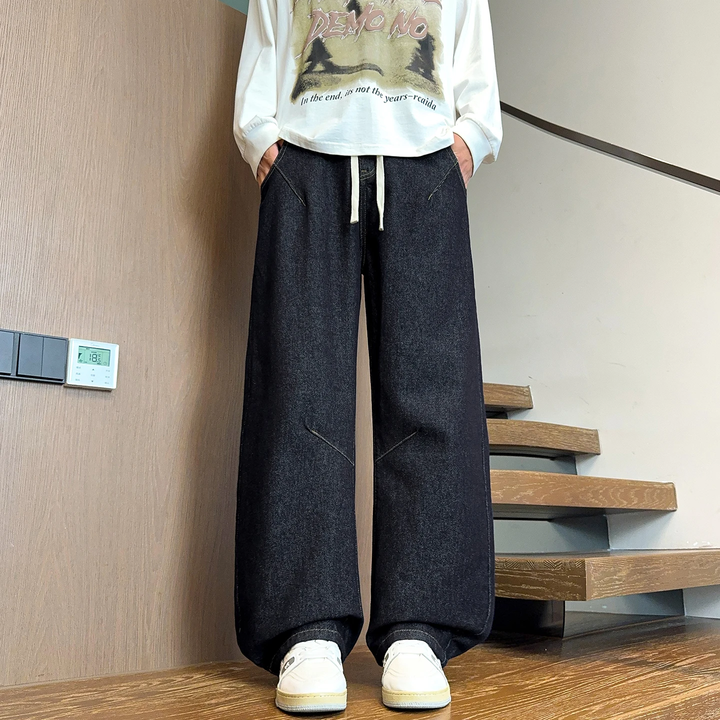 

Autumn/Winter Men's Water-Washed Vintage-Style American Patchwork Relaxed Straight-Leg Wide-Leg Jeans