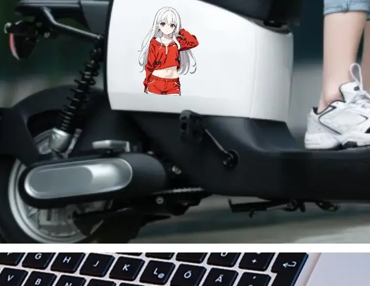 Waterproof Clara Itasha Anime Vinyl Decal Scratch Resistant White Hair Girl Sticker for Auto Window Motorcycle Helmet Scooter