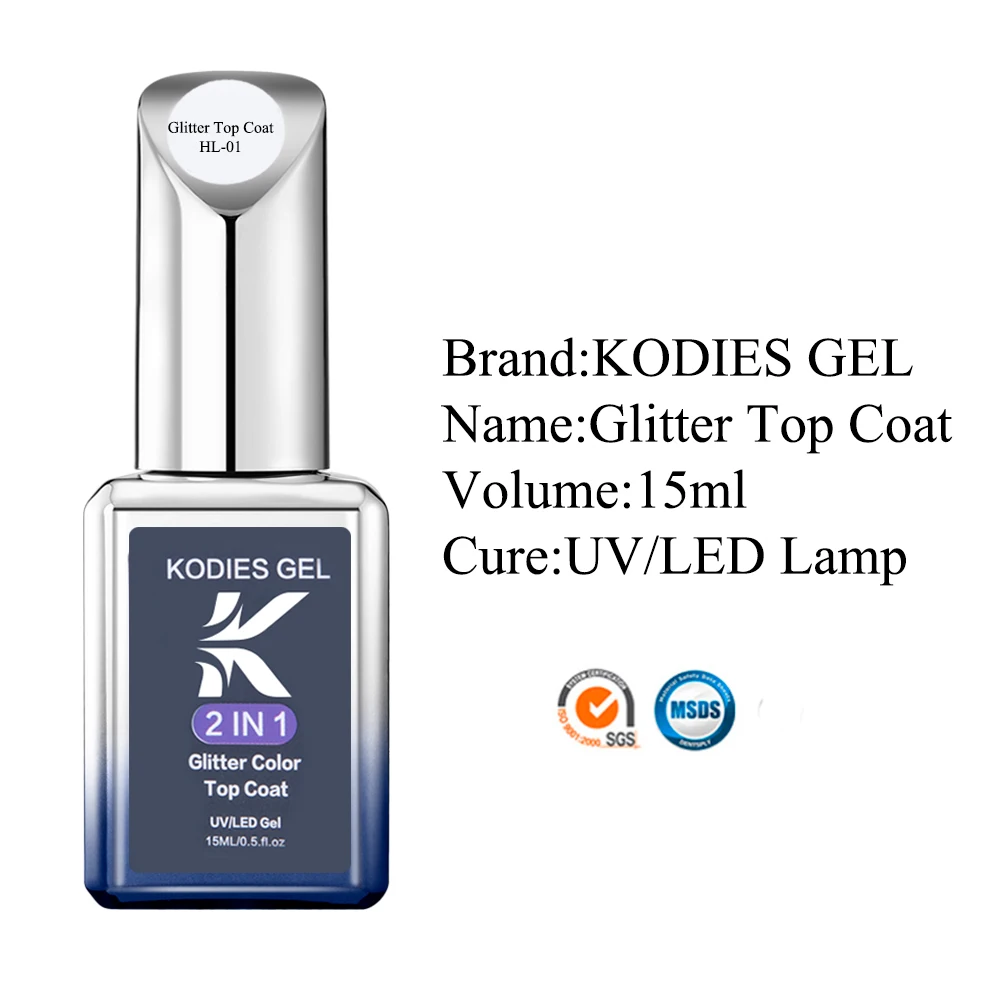 KODIES 젤 오로라 탑 코트 글리터 젤 매니큐어, UV 반영구 바니시 매니큐어, 다이아몬드 스파클 탑 코트, 닦을 필요 없음, 신제품