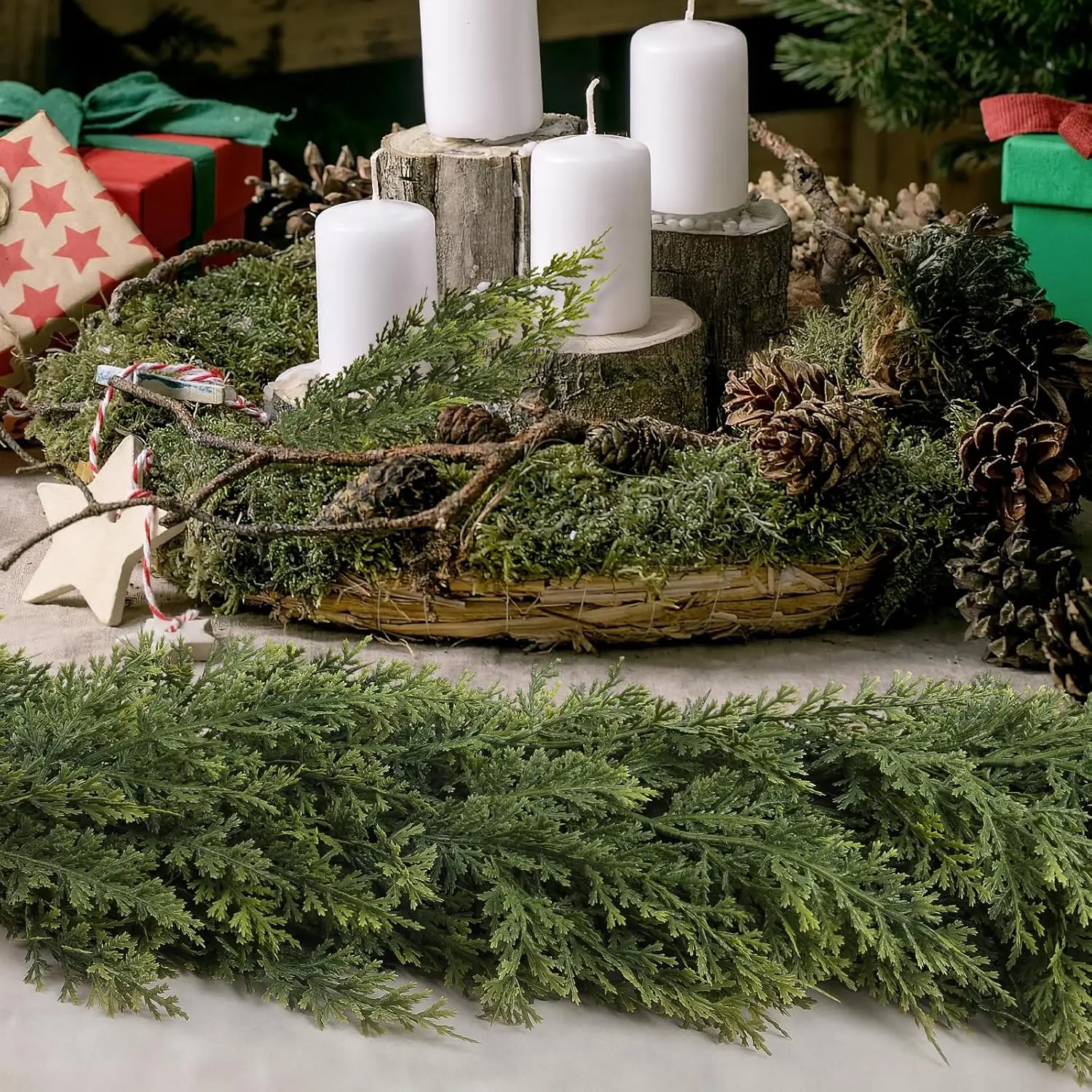 275 cm Künstliche Pflanzen Weihnachtsbaum Zypressenblatt-Girlande Heim-Party-Deko Outdoor Hof Kiefer Rattan Hängende Deko-Kränze – Detail 6