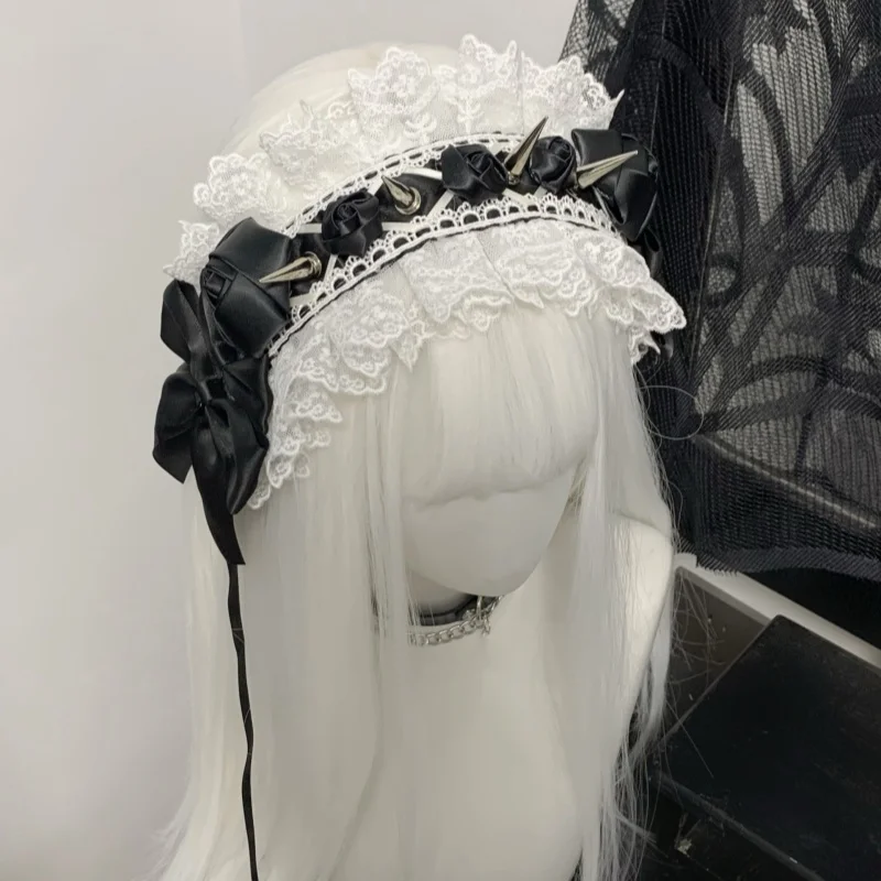 New Y2k Women Gothic Harajuku Hairband Lolita Maid Punk Steampunk Lace Bow Headpiece Dark Spicy Girls Cosplay Hairband