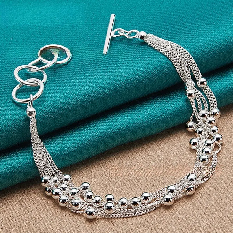 925 Sterling Silver Bracelets for Women Men Handmade Layered Beads Wedding Party Christmas Birthday Gift High Quality Jewelry