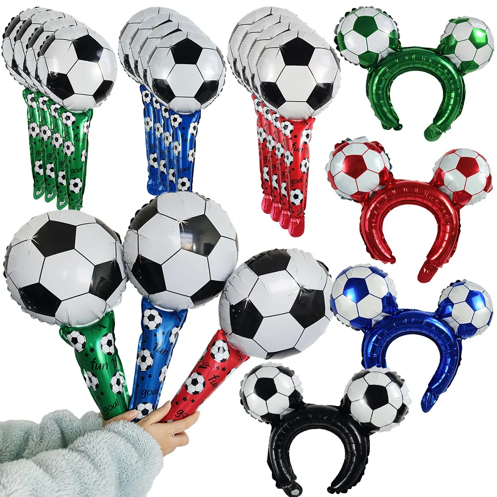 Soccer Party Balloons Decoration Handheld Football Balloon Soccer Headband Balloon Kids Toys Balloons  Sports Theme Decors