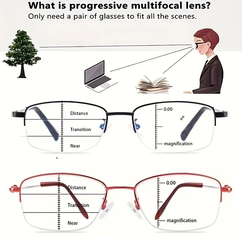 نظارات قراءة تقدمية متعددة البؤر من التيتانيوم النقي للرجال والنساء، نظارات تعديل تلقائي مضادة للضوء الأزرق وثنائية الاستخدام #1