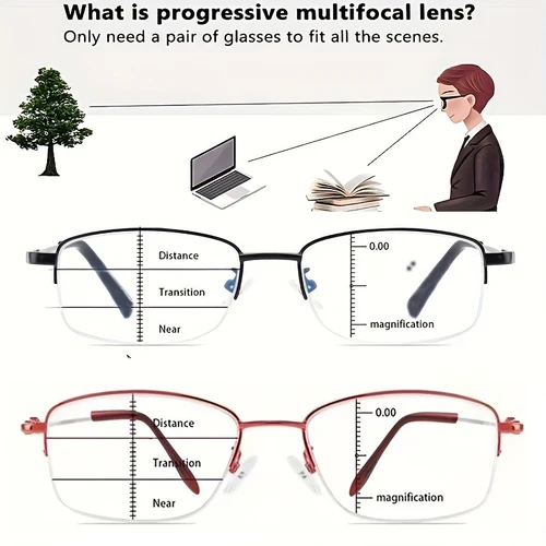 Gafas de lectura progresivas multifocales de titanio puro para hombres y mujeres, gafas de ajuste automático antiluz azul de uso cercano y doble