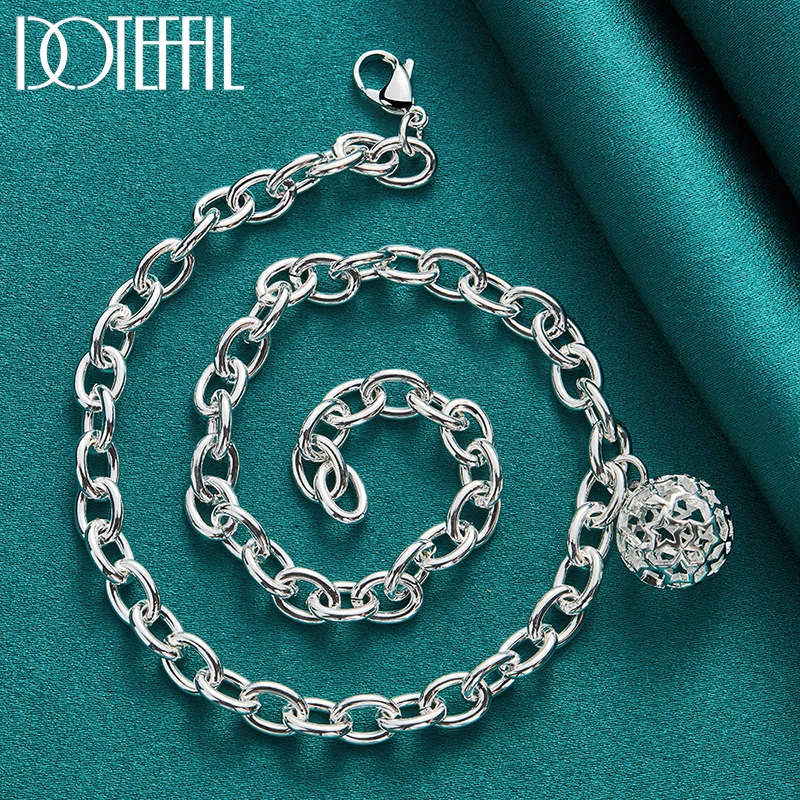 DOTEFFIL 925 Sterling Silver Hollow Ball Necklace Bracelet Set For Women Wedding Engagement Party Fashion Charm Jewelry