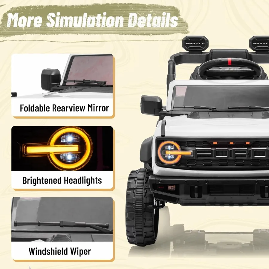 Samochód elektryczny dla dzieci 12V Bronco Raptor z pilotem dla rodziców, zasilany bateryjnie, ciężarówka z zawieszeniem na 4 koła LE
