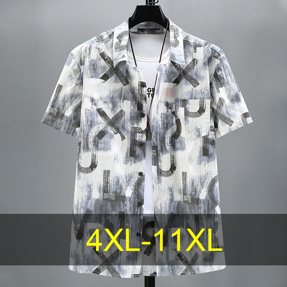 

11XL Plus Size Shirts Men Summer Hawaiian Shirt Fashion Casual Streetwear Beach Shirt Male Summer Tops Big Size 11XL