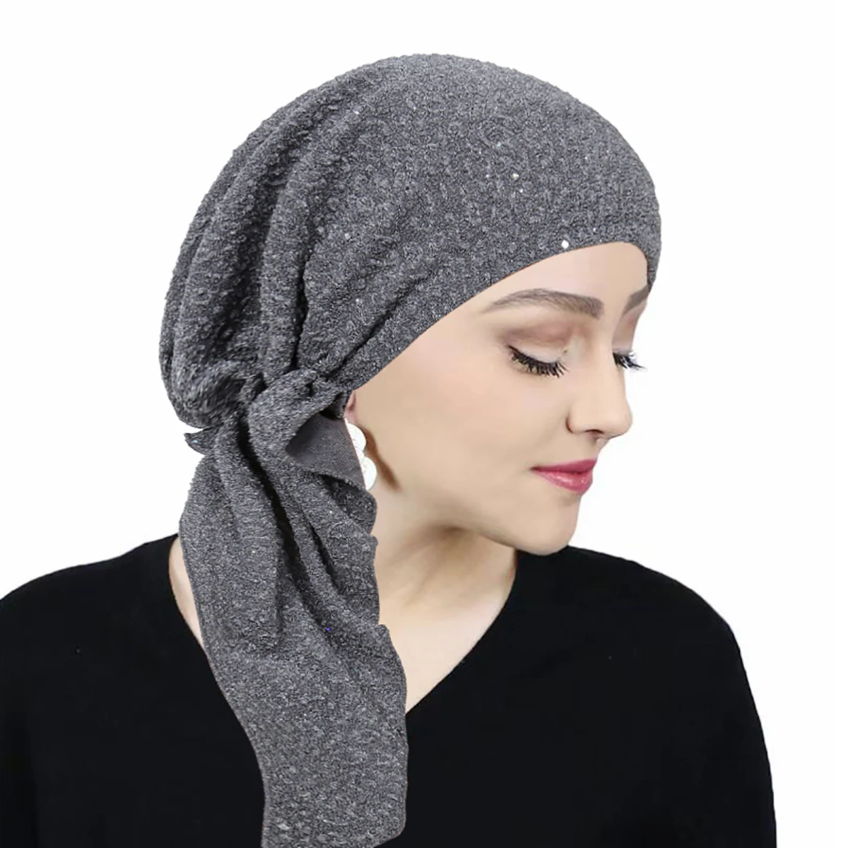 Ramadan Fashion Muslim Turban Hats Solid Color Hijabs Head Wraps Breathable Chemo Cap For Women Girls Adjustable