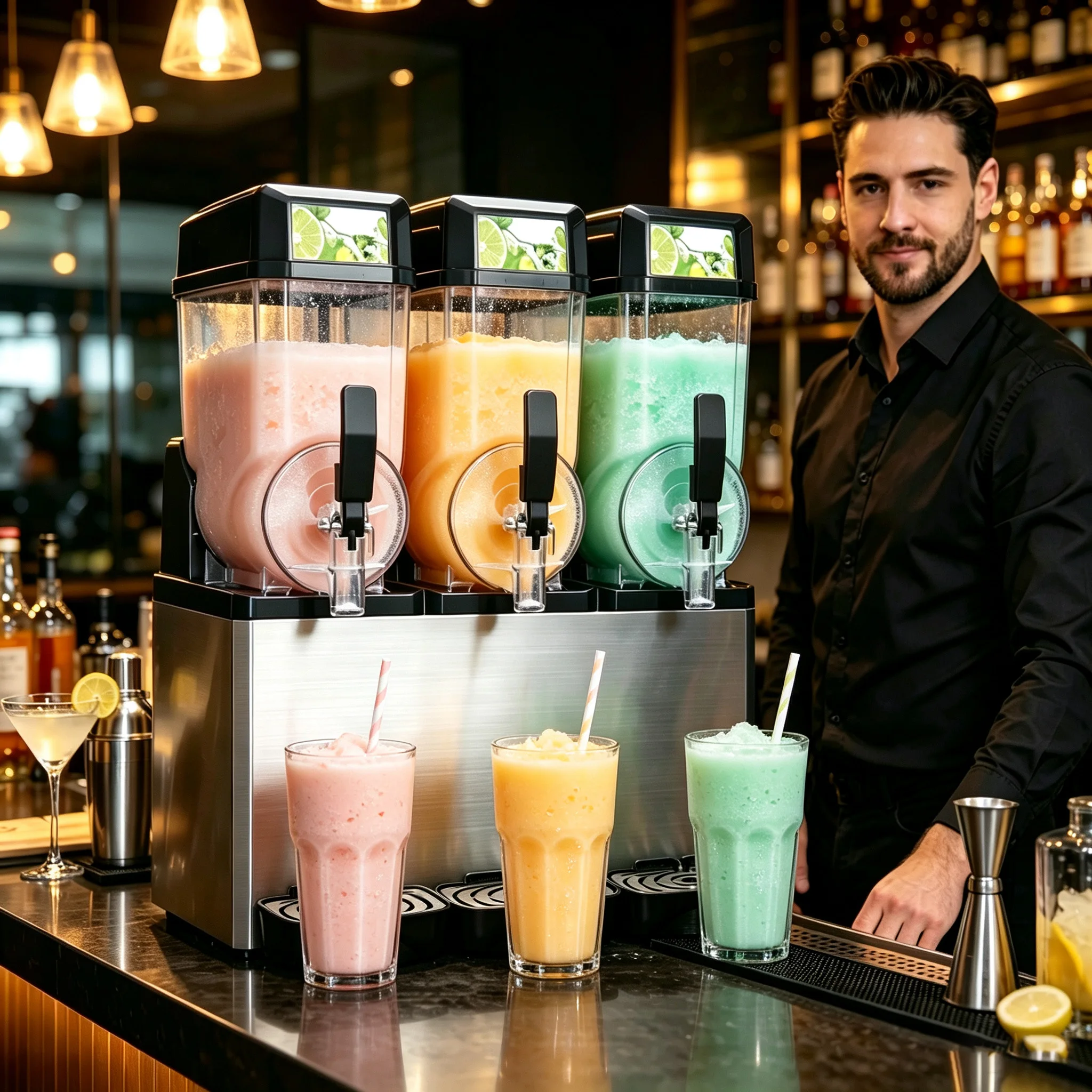 220v/110v Wholesale Price 15L 3 Tanks Frozen Drink Fresh Juice Snow Smoothie Machine for Restaurants Drink Dispensers