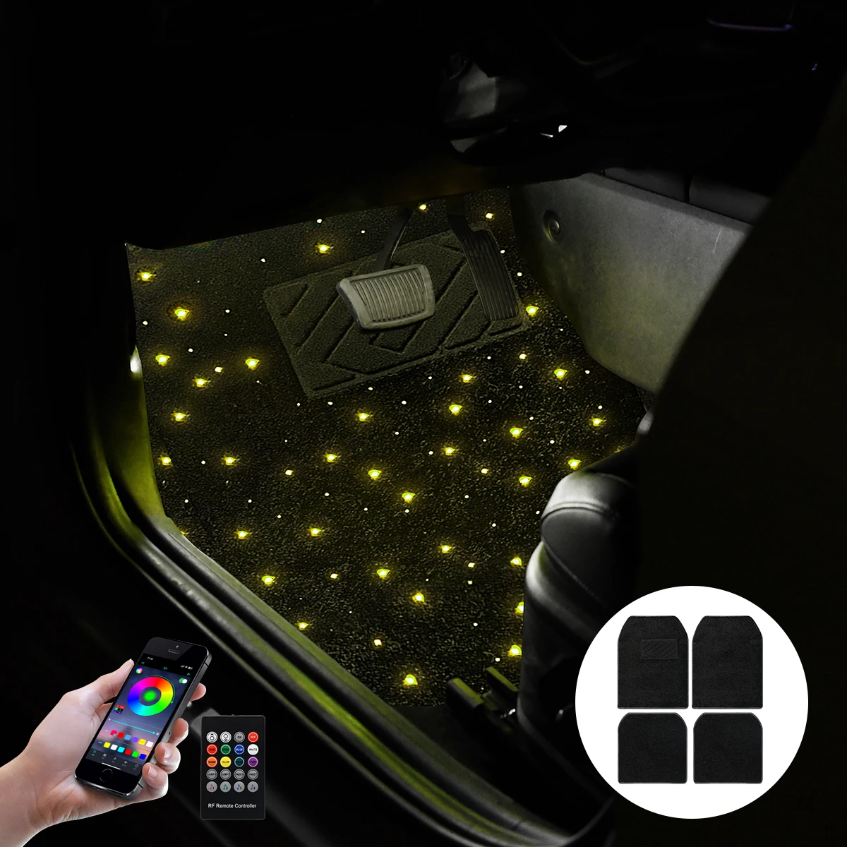 

4PCS/Set Car Stars Carpets Interior Mat Star Light Car LED Rugs Twinkle Starlight Car Mats With APP Remote Control Accessories