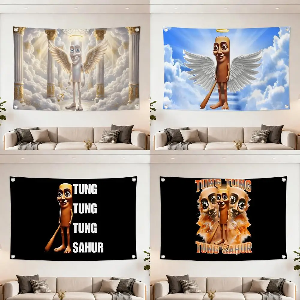 Meme Tung Tung Tung Sahur Flags Home Yard & Garden Decor Banner - Indoor Outdoor Wall Hanging Flag