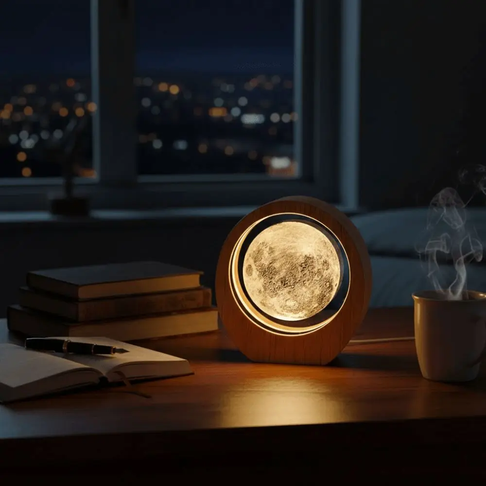 Wooden Base 3D Inner Carving Planet Night Light Solar System Astronomy Astronomy Theme Luminous Crystal Desktop Ornament