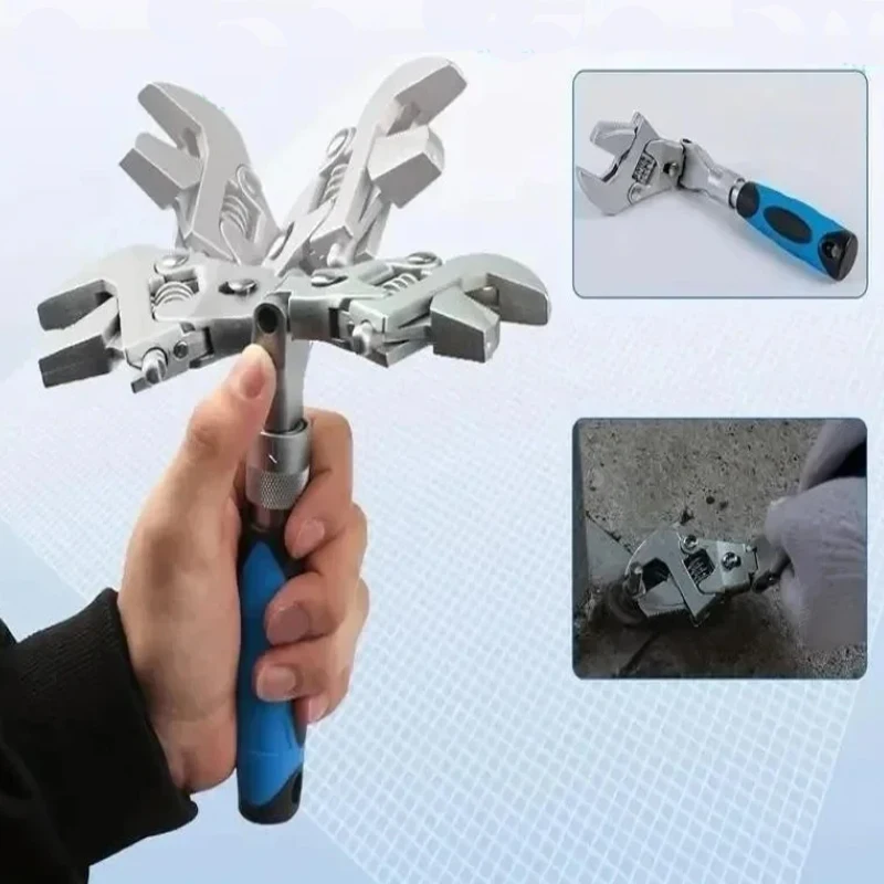 5 In 1 Adjustable Torque Universal Ratcheting Wrench Maintenance 180 Degree Folding 10-Inch Pulley With Rotating Head Hand Tools