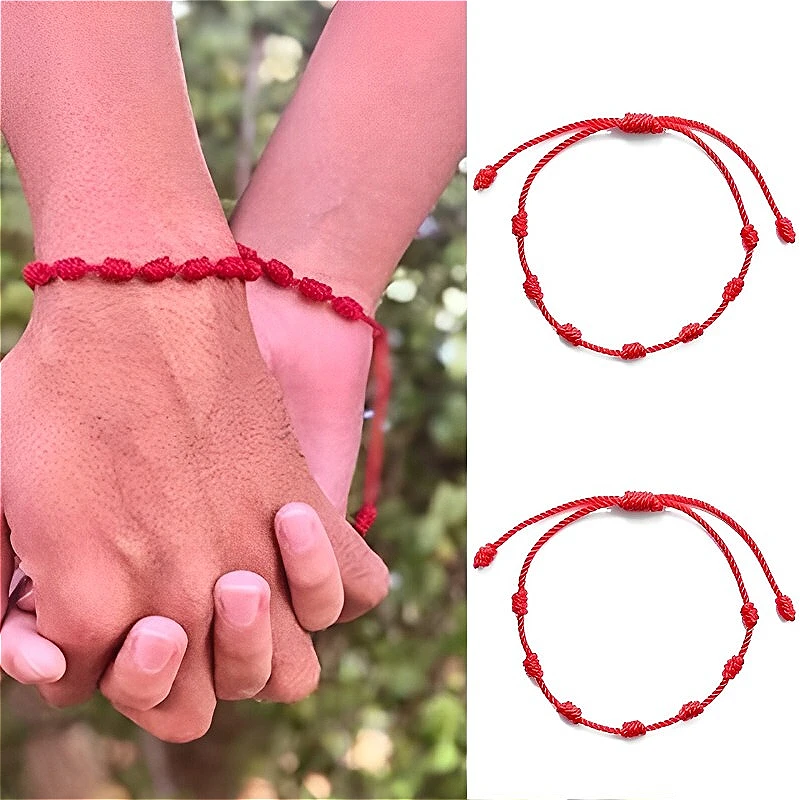 Lucky 7 Knot Red Black String Bracelets for Lover Protection Amulet Friendship Braid Rope Wristband Jewelry Couple Bracelet Gift