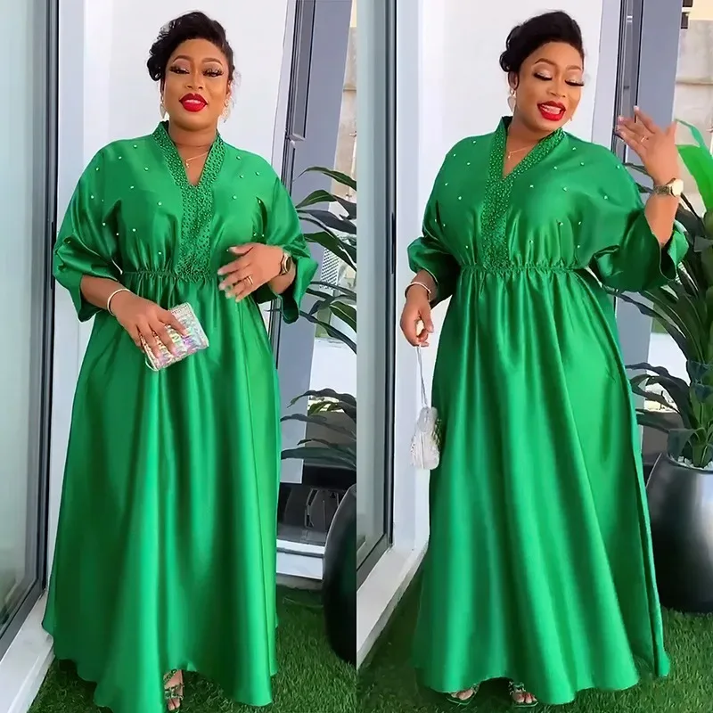 

Satin African Dresses For Women Elegant New Muslim Fashion Abayas Dashiki Robe Kaftan Midi Dress Turkish Africa Clothing