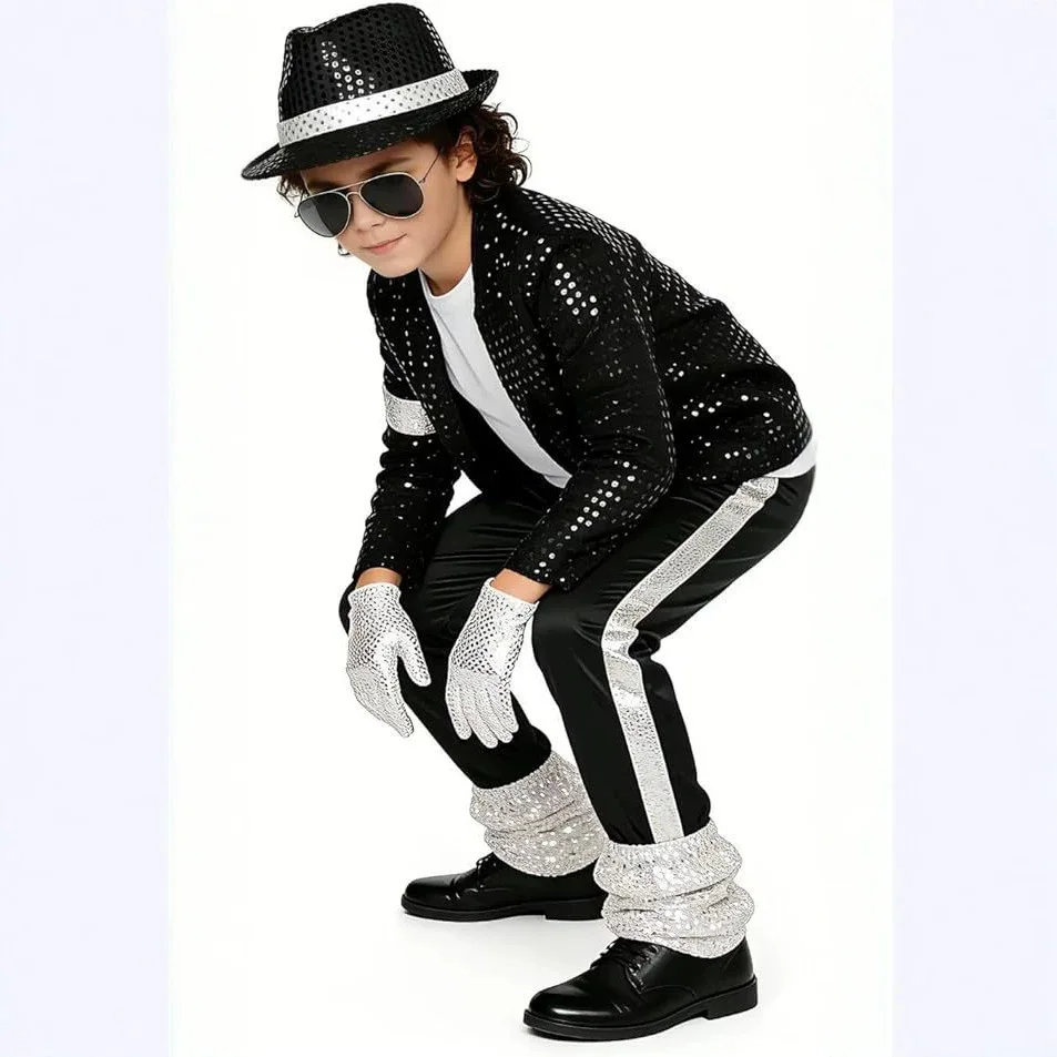 Boys Michael Pop Star Jackson Halloween Cosplay Costume Carnival Stage Performance Clothes Hip Hop Dance Outfit view 2