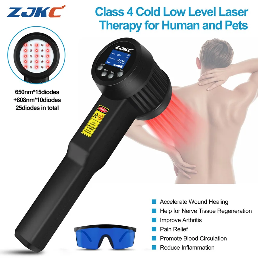 

ZJKC 3W Cold Laser LLLT Low Level Laser Therapy Treatment Device for Arthritis Back Hands Pain Relief 650nmx15+808nmx10