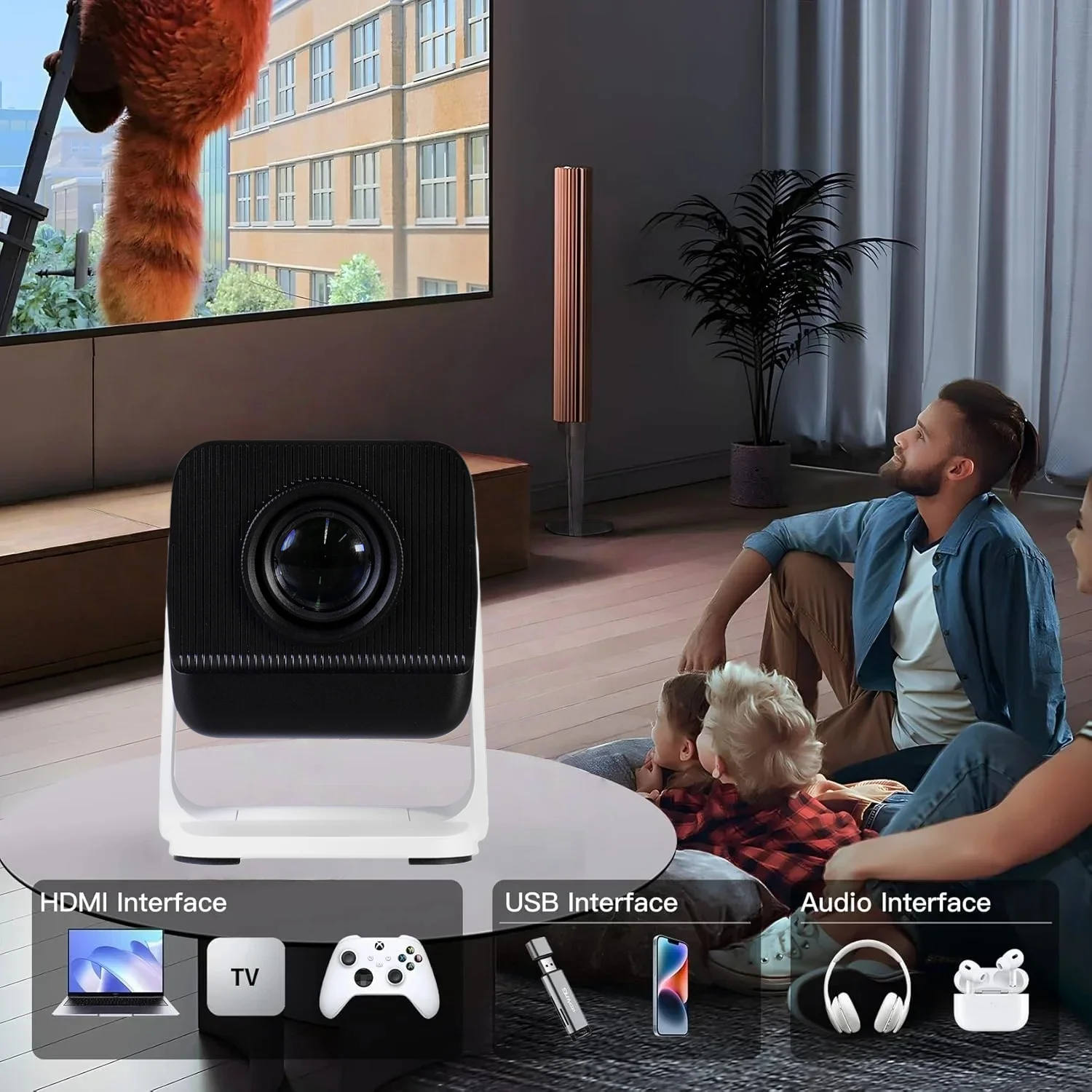 KIXIN Portable projetor 4K Projector 4K 300ANSI WiFi6 Bluetooth 5.4 Android 14 Mini Home Theater Portable projector Outdoor