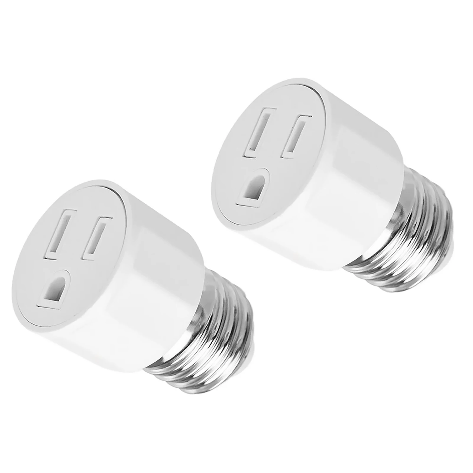 2Pcs E26/E27 Lamp Socket to 2 3 Prong Socket Adapter Converter For Garages Patios and Porches White Polarized Outlet Plug