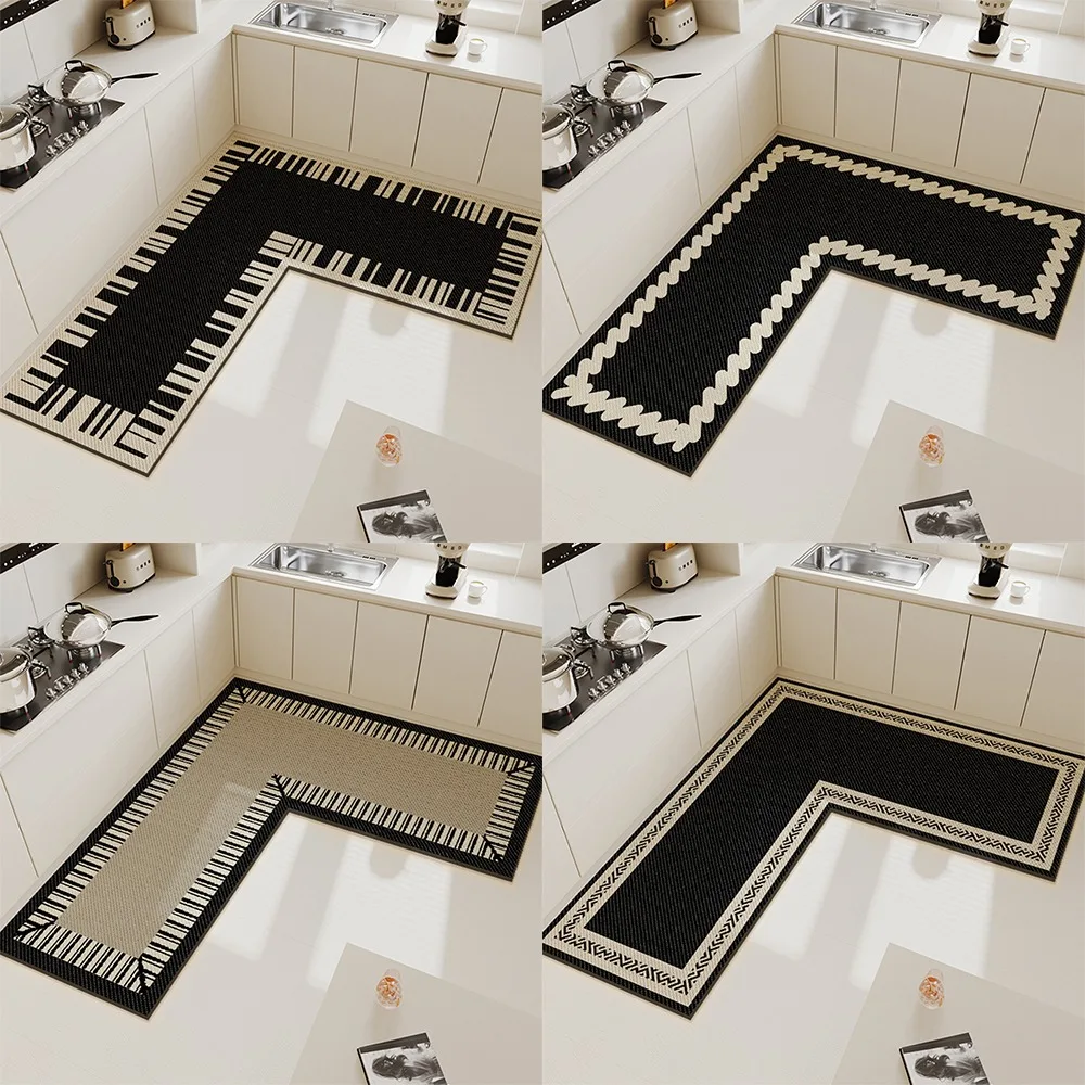 

Kitchen Floor Mat Non-slip Waterproof and Dirt-resistant Carpet L-shaped Minimalist Lines Rug Home Decoration Foot Mats 주방 카펫