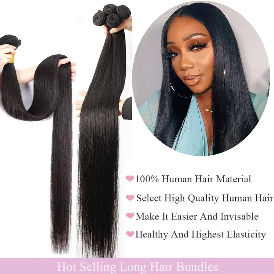 Linktowig 28 30 32 Inch Straight Bundles Human Hair 3 4 Bundle Raw Human Hair Bone Straight Human Hair Bundles Extension Tissage