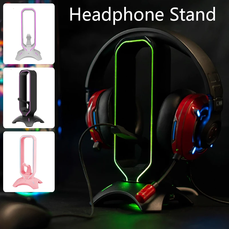 RGB Gaming Headphone Stand with Mouse Bungee Cord Holder Over-Ear Headset Holder Headphone Shelf for Desk Display