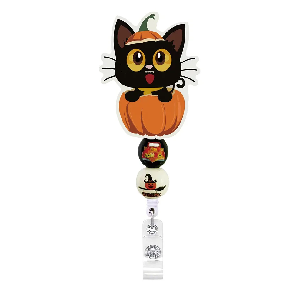 2023 New Arrival 1 Piece Anime Pumpkin Ghost Cat Retractable Nurse Badge Reel Fashion Halloween Party ID Card Holder Key Lanyard