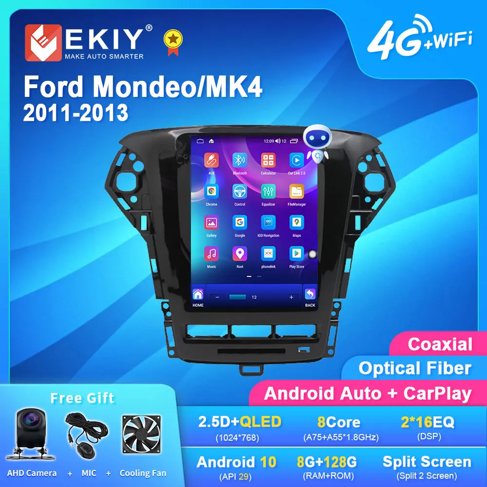 EKIY TT7 Für Tesla Stil Android 10 Auto Für Ford Mondeo mk4 Galaxy A/C 2007-2010 Auto player GPS Display Screen Monitor Carplay