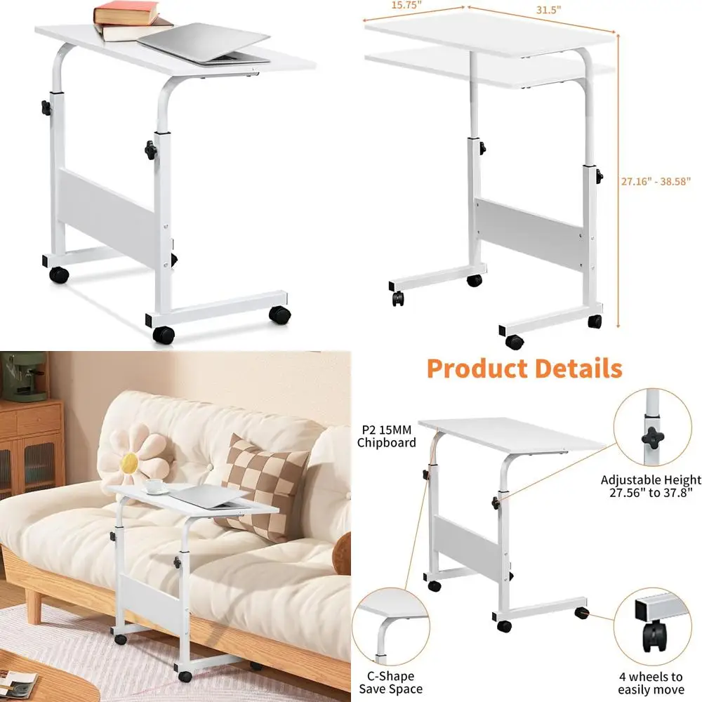 

Стол для ноутбука Karl Home с регулируемой высотой на колесиках, 31,5 дюйма, портативная компьютерная тележка для C-образного дивана