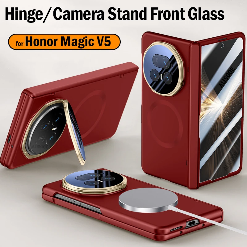 

Camera Stand Funda for Honor Magic V5 Case Spring Hinge Magsafe Magnetic Holder Full Protection Cover with Tempered Glass Film
