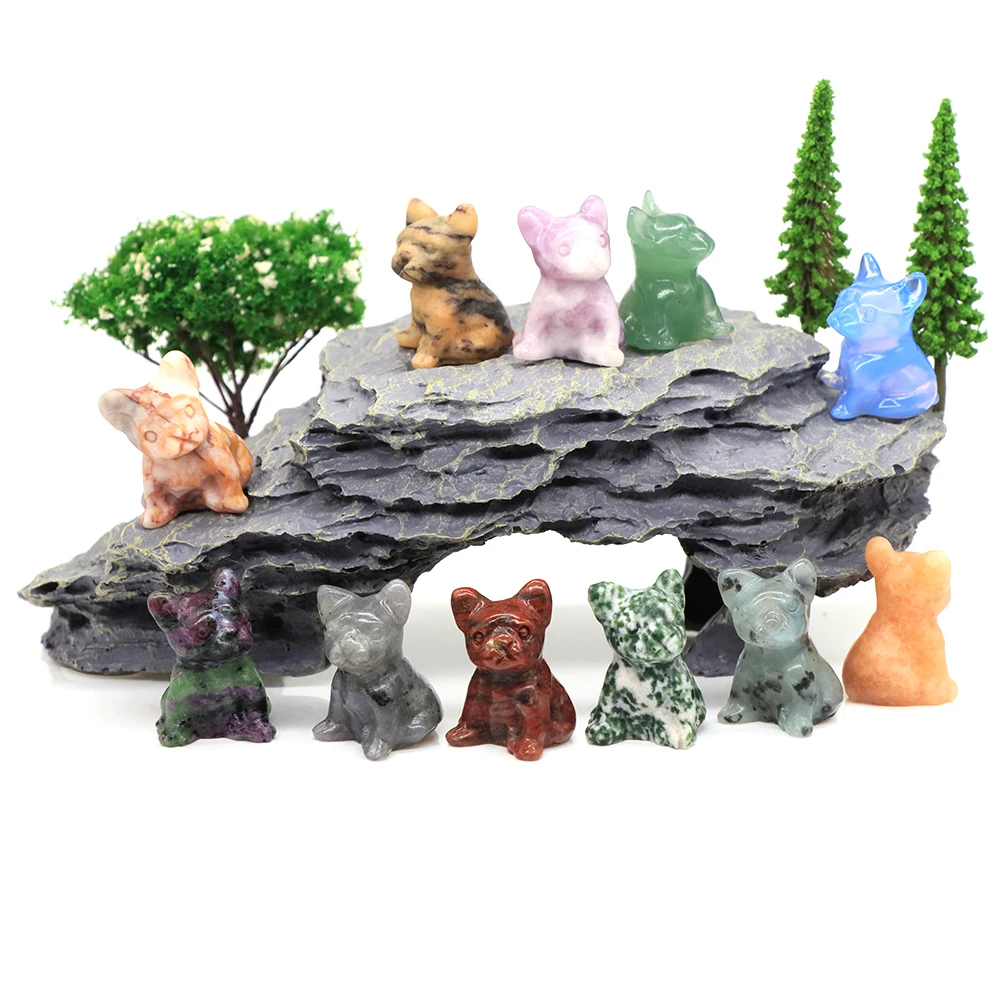 

30mm Dog Statue Natural Stone Ornament Reiki Gem Hand Carved Figurines Collection Craft Trinket Healing Crystal Room Wholesale