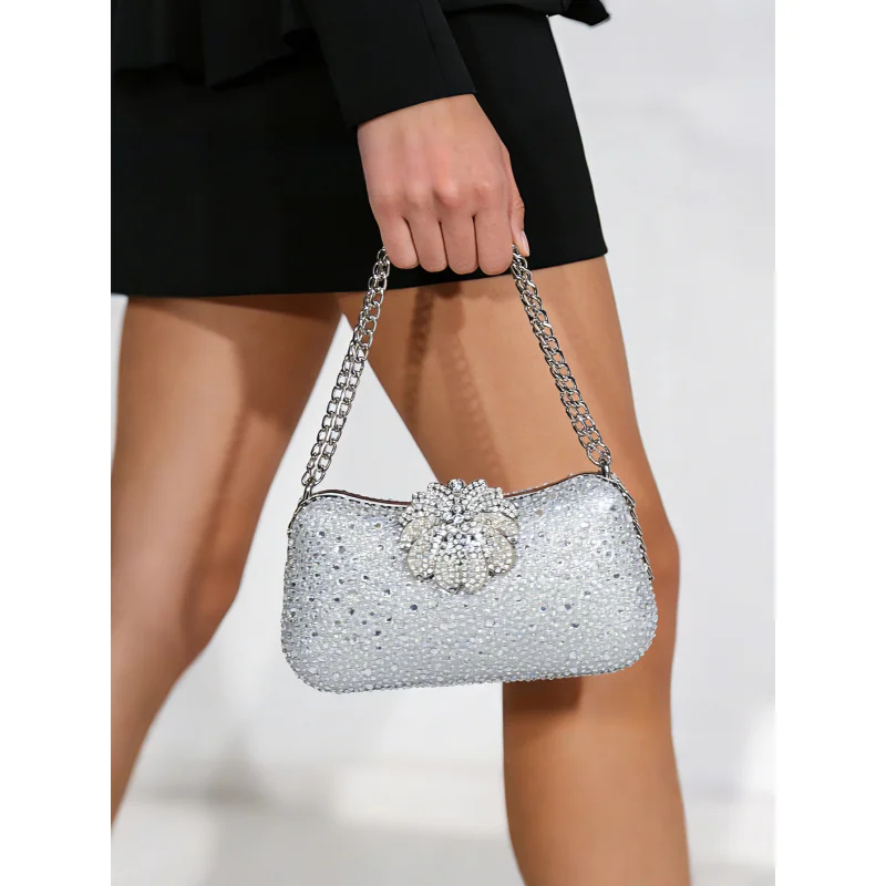 

New luxury diamond-embellished evening bag, exquisite full-diamond tree head shoulder bag, crossbody bag, double-chain bag