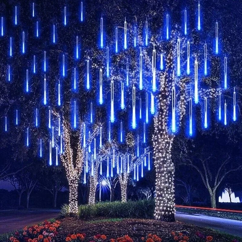 Guirnalda de luces Led para exteriores, 8 tubos de lluvia de meteoros, guirnaldas de calle, decoraciones de árbol de Navidad, luces de jardín de