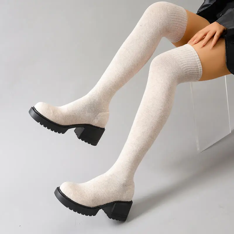 

Hot Seller Chunky Platform Over The Knee Boots Women 2026 Autumn Thick Bottom High Heel Elastic Sock Boots Woman Long Booties 42