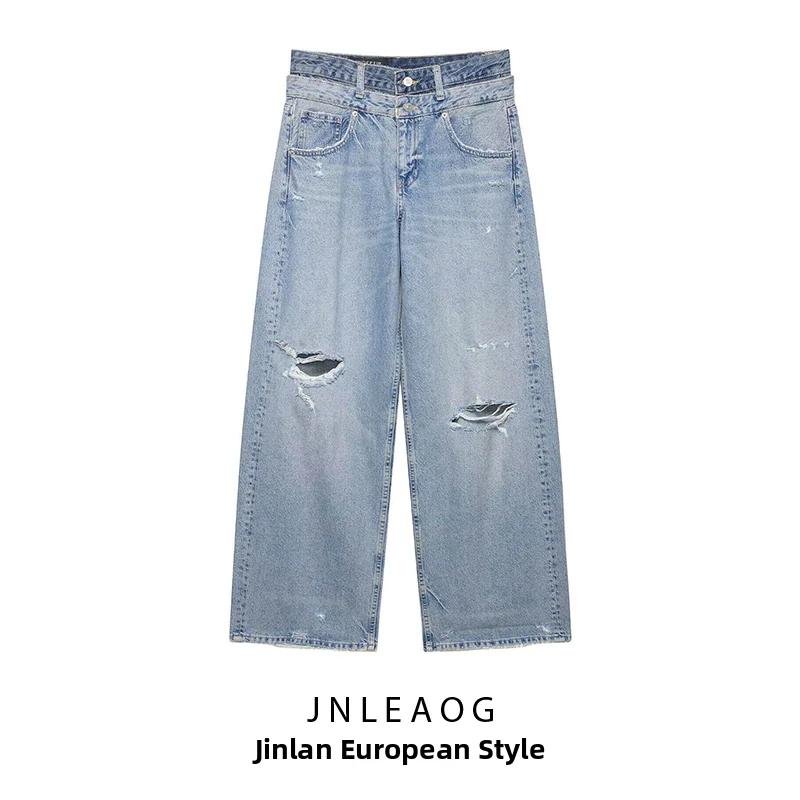 

Новые весенние женские джинсы с двойным слоем ткани, прямым кроем и застежкой на пуговицах, из полиэфирного волокна, повседневные брюки с естественной линией талии