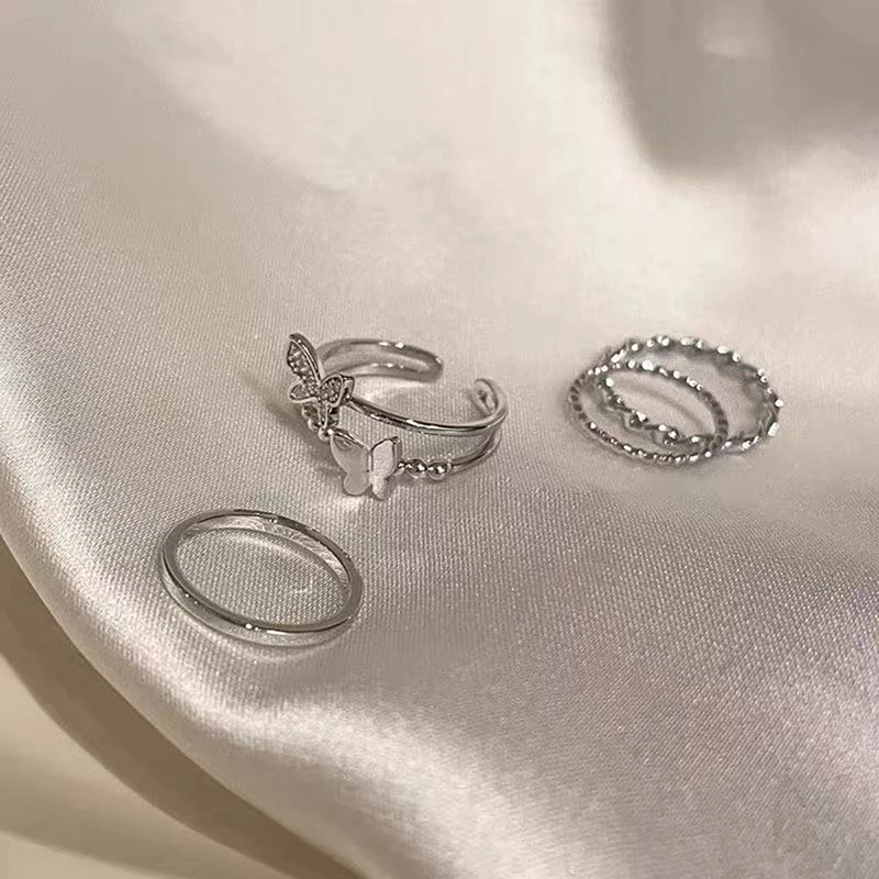 Set cincin Punk logam kupu-kupu Fashion untuk wanita, Aksesori hadiah perhiasan remaja, gesper cincin jari indeks wanita