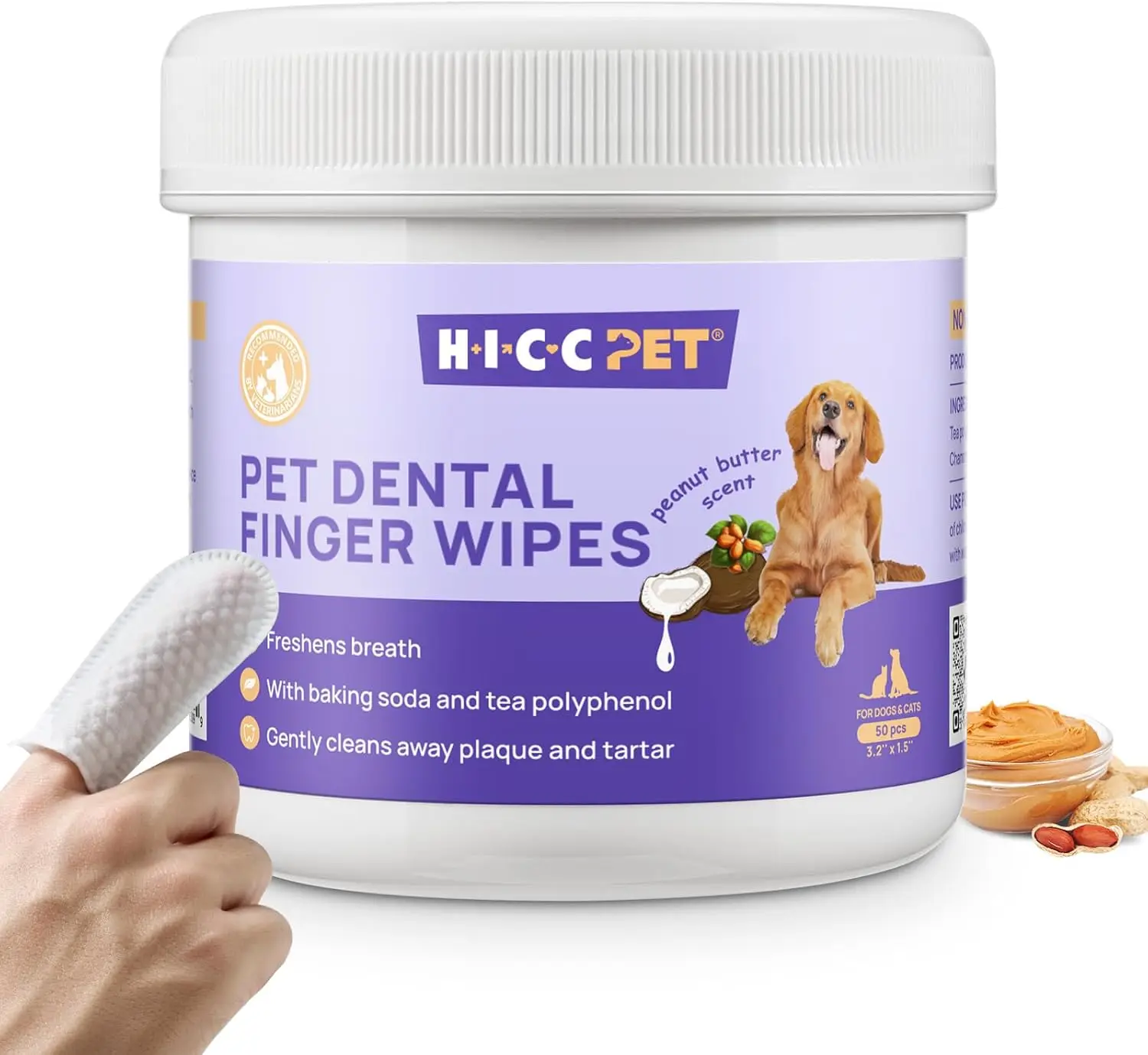 

Pet Dental Finger Wipes Remove Plaque Tartar Freshen Breath No Rinse 50 Count