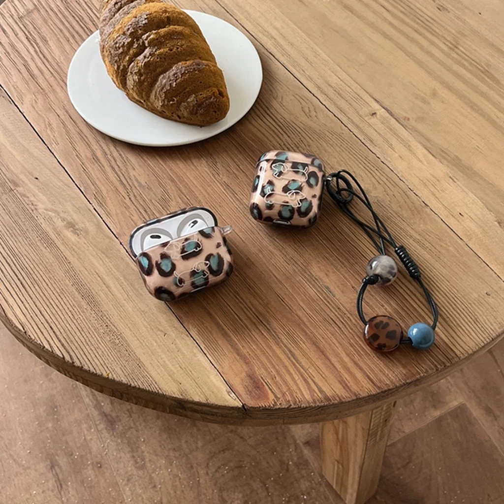 Blue Brown Leopard Print Dachshund Dog with Lanyard Shockproof Protective Earphone Cover Case for AirPods 1 or 2 3 4 Pro 2