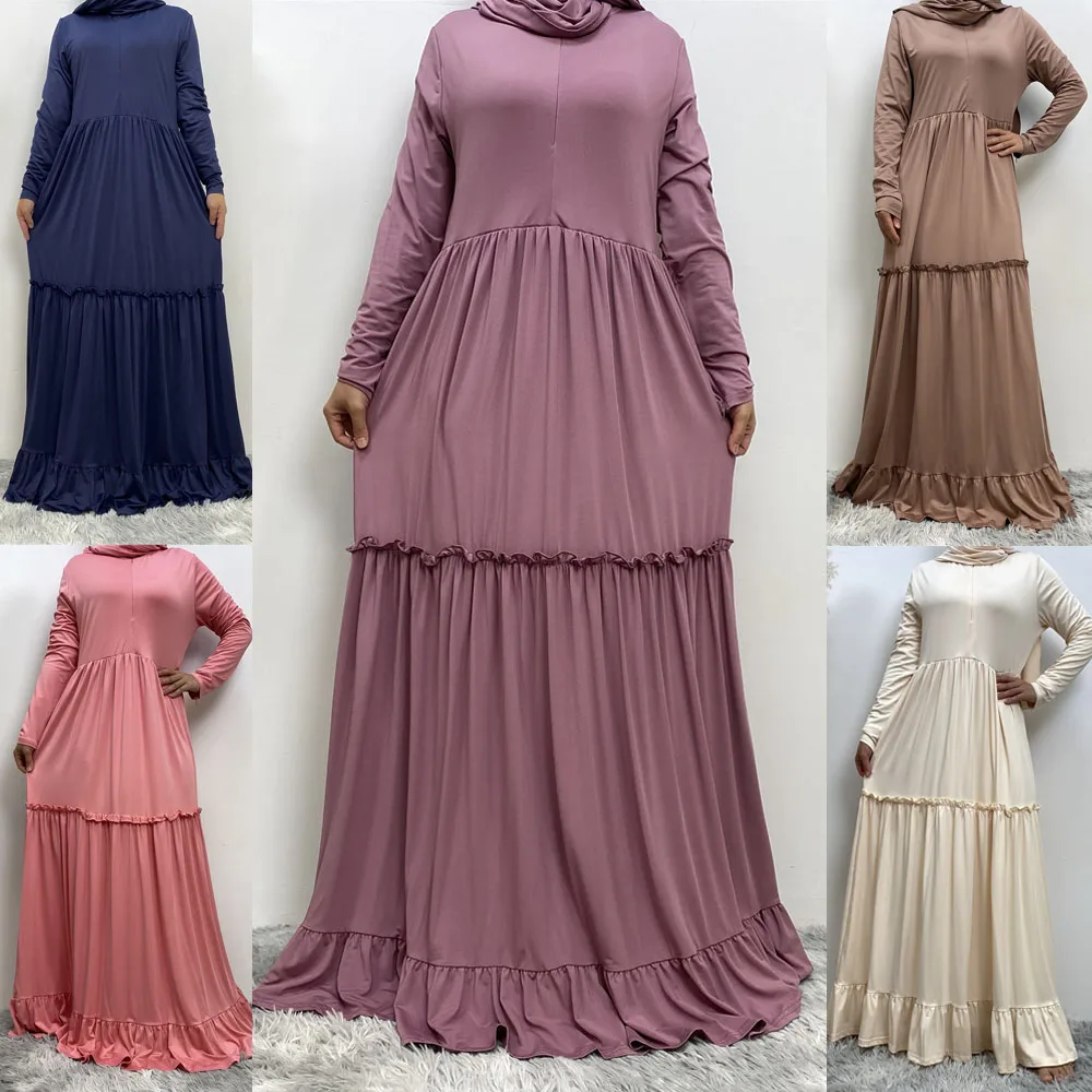 

2024 New Muslim Women Maxi Two-piece Prayer Dress with Head Scarf Hijab Dress Arab Islamic Long Robe Prayer Clothing For Women