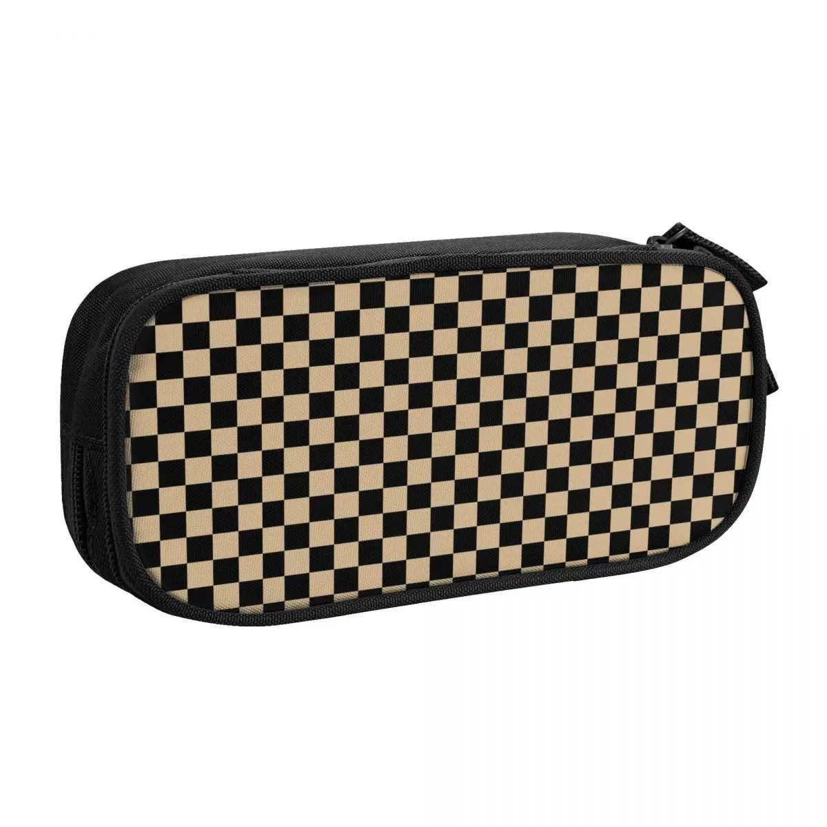 Custom Black And Tan Brown Checkerboard Cute Pencil Case Girls Boys Large Capacity Tartan Plaid Pencil Box School Supplies