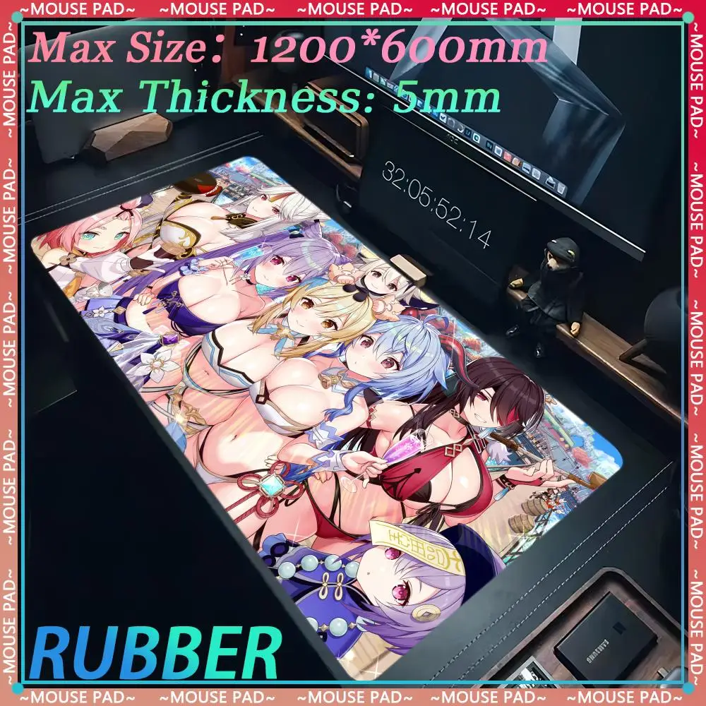 G_Genshin Impact Anime Girl Big Ass MousePad Sexy Beauty Game HD Keyboard Pad Cute Oversized Desk mat Lock Edge Rubber Mouse Pad