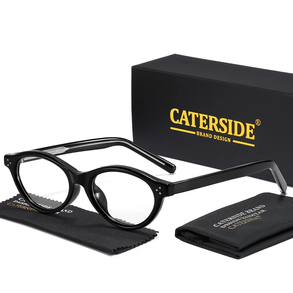 CATERSIDE Retro Damen Cat-Eye-Brille mit flachen Gläsern, TR-90, ovaler, dicker Rahmen, für Outdoor, Business, Festival, Geschenkbrille – Detail 10