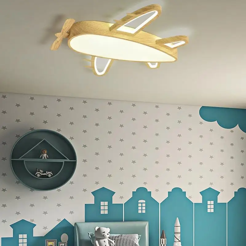 Airplane Lamp Children\'s Room Ceiling Lamps Solid Wood Textured Wrought Iron Light Nordic Boy And Girl Bedroom Ceiling Lights