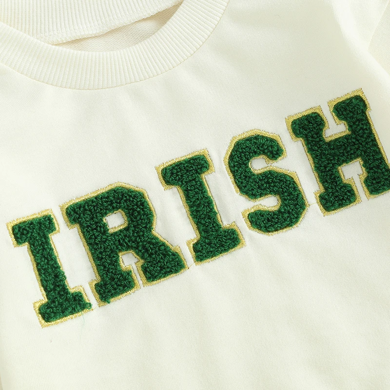 Baby 2Pcs Irish Day Outfits Long Sleeve Letter Embroidery Sweatshirt and Pants Set Toddler Clothes